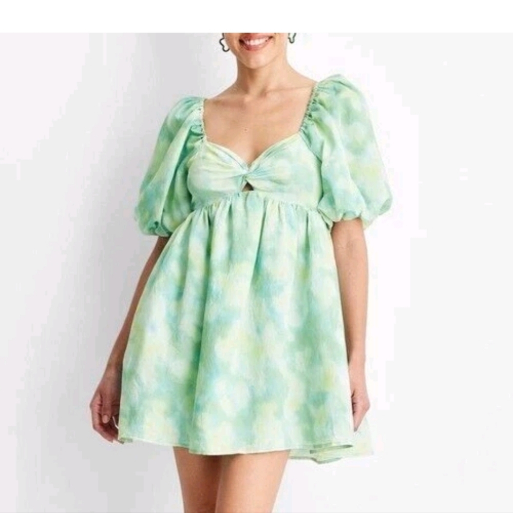 NWT Future Collection Puff Sleeve Dress Tie-Dye Mini Dress